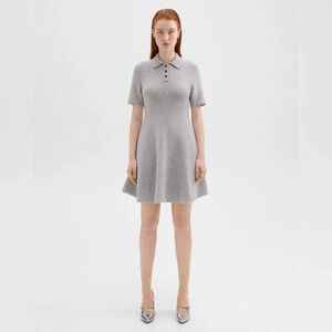 Babydoll Polo Dress in Felted Wool-Cashmere Gray Light Heathered Gray Size Small